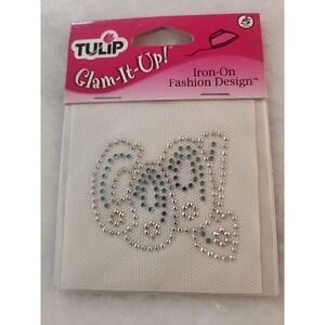 Hippy COOL! IRON-ON Blue‎ and Silver rhinestone DIAMANTE applique transfer